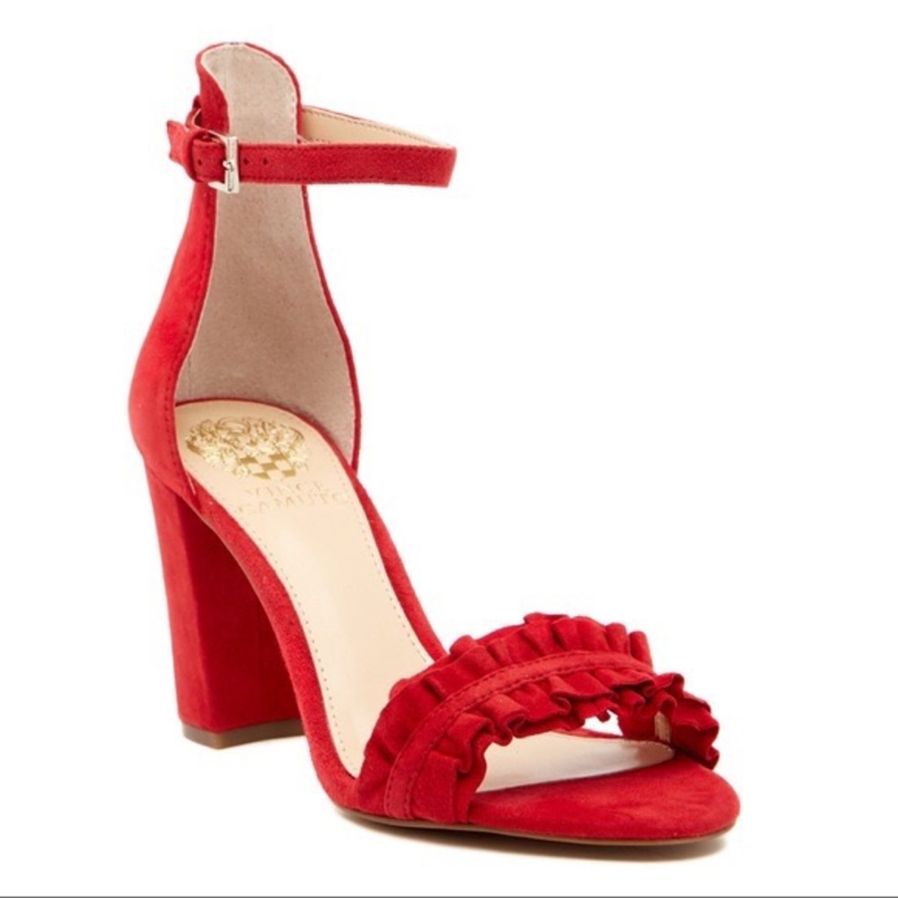 Vince Camuto Ankle Strap Suede Sandal Cralista Cherry Red 7.5